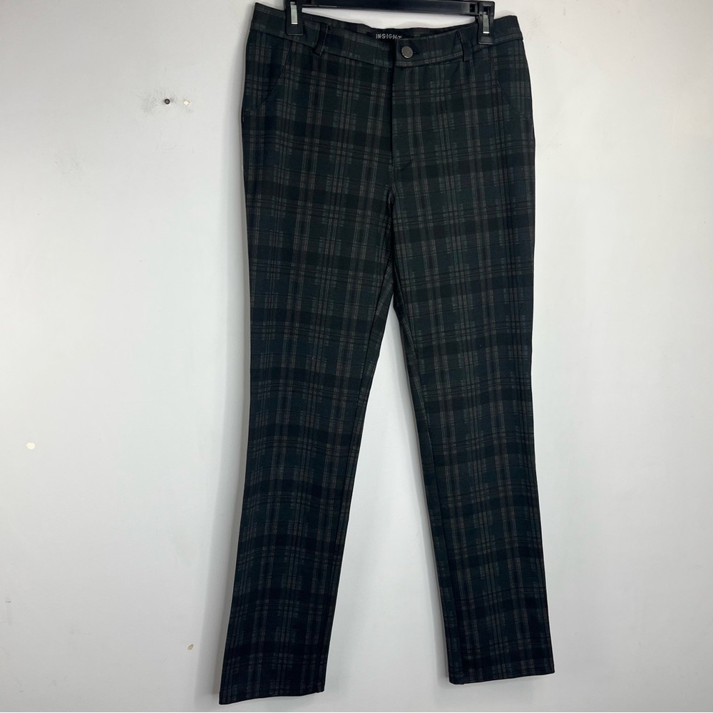 Insight Size 10 Ponte Stretch Plaid Grey Brown Blue Straight Leg Pants T10